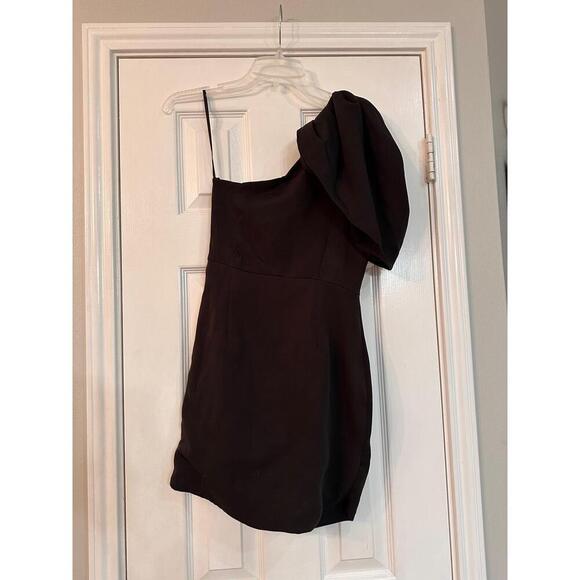 DO+BE Womens Size S Black One Shoulder Mini Ruched Puffed Sleeve Cocktail Party - Picture 5 of 8